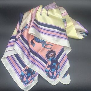 Pastel Square Scarf Equestrian Horses Framed with Buckled Belt